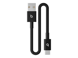 Beats - USB-kabel - USB (hann) til 24 pin USB-C (hann) USB 2.0 - 20 cm - flettet kabel, USB Fast Charge (15W), forsterket design - svart bolt