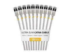 Startech - Koblingskabel - RJ-45 (hann) til RJ-45 (hann) 30 cm - 3.7 mm - U/FTP - CAT 6a - ultra-slim, uten hindringer, flertrådet, formstøpt - grå (en pakke 10)