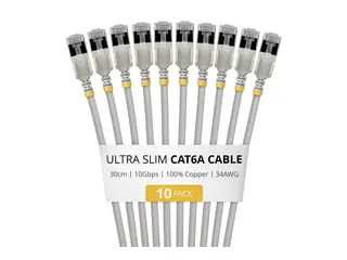 Startech - Koblingskabel - RJ-45 (hann) til RJ-45 (hann) 30 cm - 3.7 mm - U/FTP - CAT 6a - ultra-slim, uten hindringer, flertrådet, formstøpt - grå (en pakke 10)
