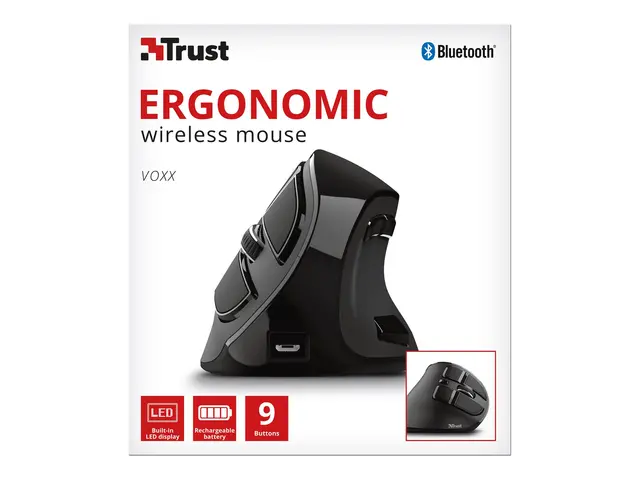 Trust Voxx - Vertikal mus - ergonomisk - høyrehendt - optisk - 9 k...