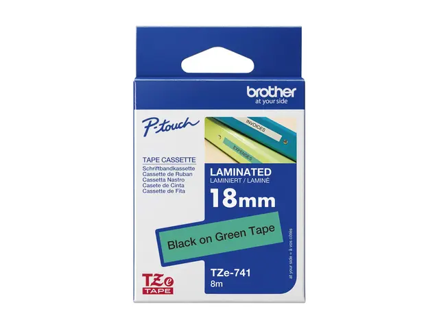 Brother TZe-741 - Selv-adhesiv sort på grønt Rull (1,8 cm x 8 m) 1...