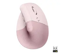 Logitech Lift Vertical Ergonomic Mouse Vertikal mus - ergonomisk - optisk - 6 knapper - tr&#229;dl&#248;s - Bluetooth, 2.4 GHz - Logitech Logi Bolt USB-mottaker - rosa