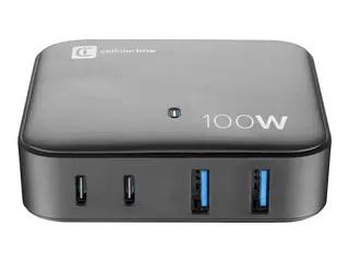 Cellular Line MULTIPOWER MAGNUS Str&#248;madapter - GaN - 100 watt - 5 A - PD - 4 utgangskontakter (2 x USB-C, 2 x 9-stifts USB-type A) - svart
