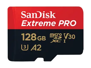 SanDisk Extreme Pro - Flashminnekort (microSDXC til SD-adapter inkludert) 128 GB - A2 / Video Class V30 / UHS-I U3 / Class10 - microSDXC UHS-I