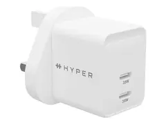 HyperJuice - Strømadapter - GaN - 35 watt QC 3.0, Power Delivery 3.0 + PPS - 2 utgangskontakter (USB-C) - hvit - Storbritannia