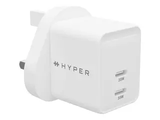HyperJuice - Strømadapter - GaN - 35 watt QC 3.0, Power Delivery 3.0 + PPS - 2 utgangskontakter (USB-C) - hvit - Storbritannia