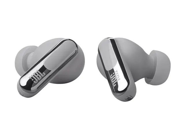 JBL LIVE Beam 3 - True wireless-hodetelefoner med mikrofon i øret - Bluetooth - aktiv støydemping - sølv 