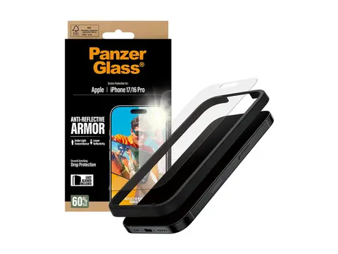 PanzerGlass - Skjermbeskyttelse for mobiltelefon anti-refleksjonsbeskyttelse, med EasyAligner - glass - for Apple iPhone 16 Pro, 17