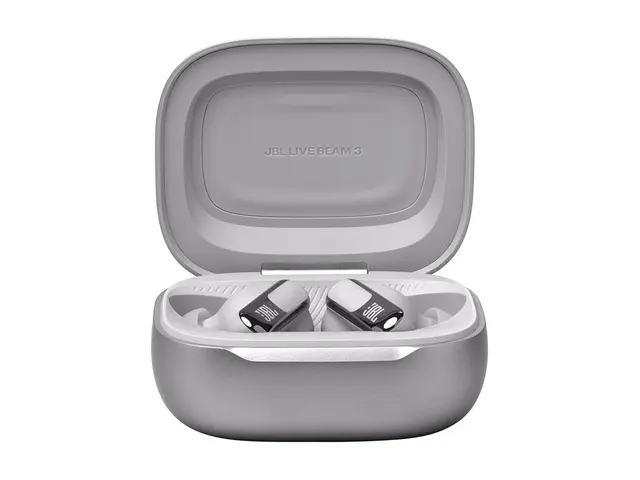 JBL LIVE Beam 3 - True wireless-hodetelefoner med mikrofon i øret - Bluetooth - aktiv støydemping - sølv 