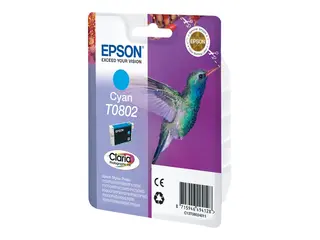 Epson T0802 - Cyan - original - blære med RF/lyd-alarm blekkpatron - for Stylus Photo P50, PX650, PX660, PX700, PX710, PX720, PX730, PX800, PX810, PX820, PX830