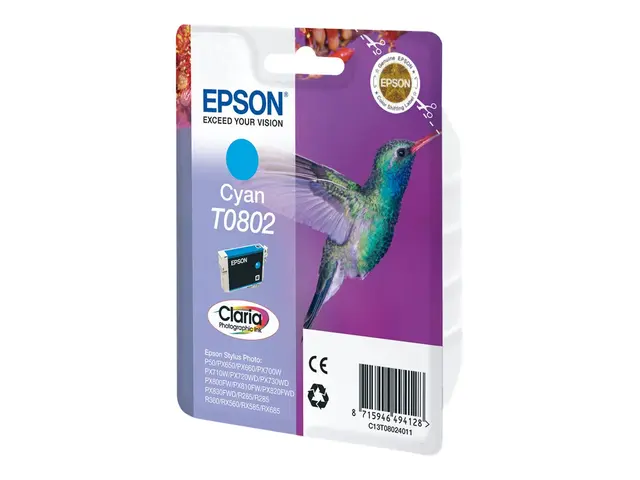 Epson T0802 - Cyan - original - blære med RF/lyd-alarm - blekkpatr...