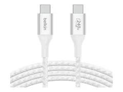 Belkin BoostCharge - USB-kabel - 24 pin USB-C (hann) til 24 pin USB-C (hann) USB 2.0 - 1 m - opp til 240 W str&#248;mforsyningsst&#248;tte - hvit