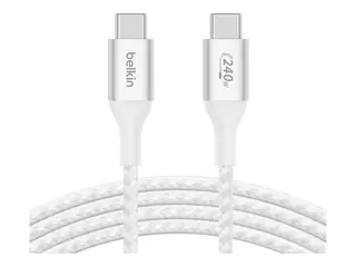 Belkin BoostCharge - USB-kabel 24 pin USB-C (hann) til 24 pin USB-C (hann) - USB 2.0 - 2 m - opp til 240 W str&#248;mforsyningsst&#248;tte - hvit