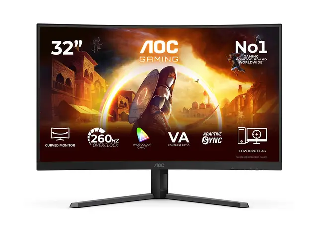 AOC Gaming C32G42ZE - G4 Series - LED-skjerm gaming - kurvet - 32" (31.5" synlig) - 1920 x 1080 Full HD @ 240 Hz - VA - 300 cd/m² - 3500:1 - HDR10 - 0.3 ms - HDMI, DisplayPort - svart, rød 