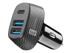Cellularline Multipower Trio - Bilstr&#248;madapter 44 watt - 3 A - Fast Charge, PD - 3 utgangskontakter (2 x 9-stifts USB-type A, 24 pin USB-C) - svart
