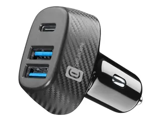 Cellularline Multipower Trio - Bilstr&#248;madapter 44 watt - 3 A - Fast Charge, PD - 3 utgangskontakter (2 x 9-stifts USB-type A, 24 pin USB-C) - svart