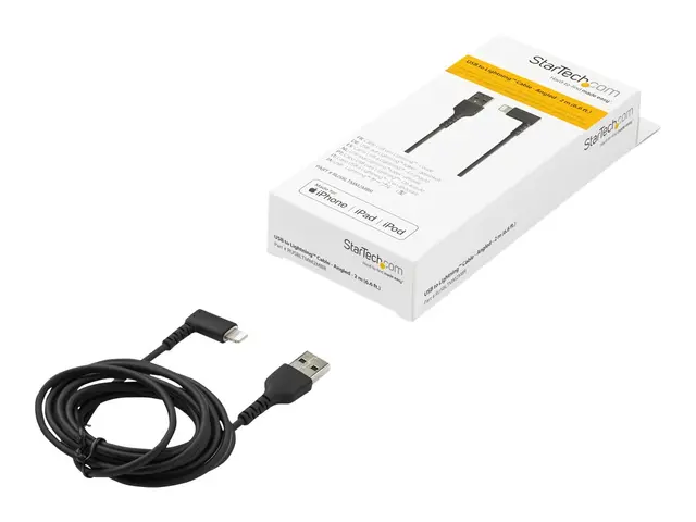 StarTech.com 6ft (2m) Durable USB A to Lightning Cable, Black 90° ...