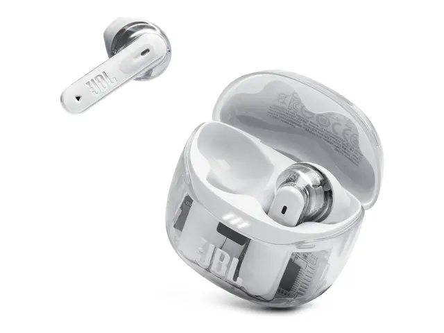 JBL TUNE Flex 2 - Ghost Edition - True wireless-hodetelefoner med mikrofon i øret - Bluetooth - aktiv støydemping - spøkelseshvit 