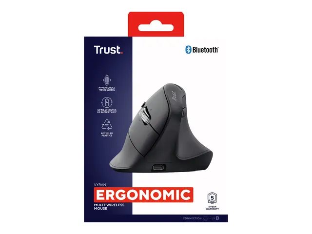 Trust Vyran - Vertikal mus - ergonomisk - høyrehendt - optisk - 8 ...