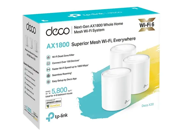 TP-Link Deco X20 - Wi-Fi-system (3 rutere) 1GbE Wi-Fi 6 Dobbeltbånd