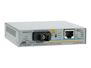 Allied Telesis AT FS238B/1 - Fibermedieomformer 100Mb LAN - 10Base-T, 100Base-FX, 100Base-TX - RJ-45 / SC-enkeltmodus - opp til 15 km - 1550 (TX) / 1310 (RX) nm