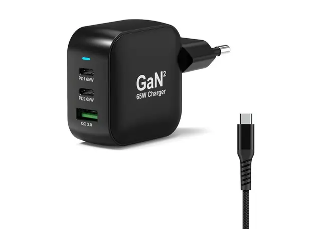 PORT Connect - Strømadapter GaN II, with 2 m cable 65 watt 5 A PD ...