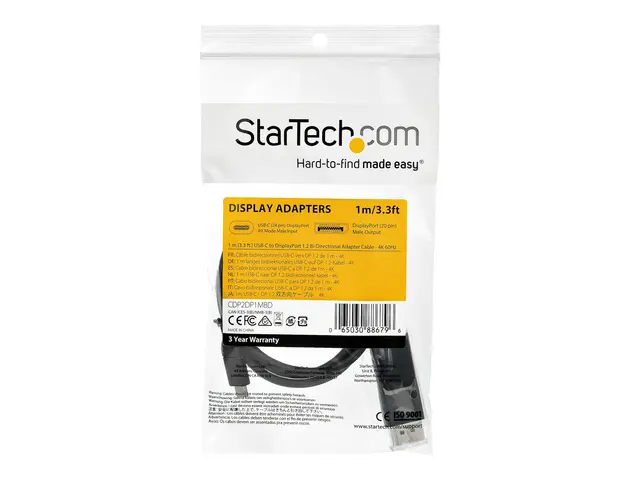 StarTech.com 3ft (1m) USB C to DisplayPort 1.2 Cable 4K 60Hz, Bidi...