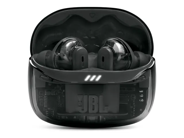 JBL TUNE Beam 2 - Ghost Edition - True wireless-hodetelefoner med mikrofon i øret - Bluetooth - aktiv støydemping - spøkelsessvart 