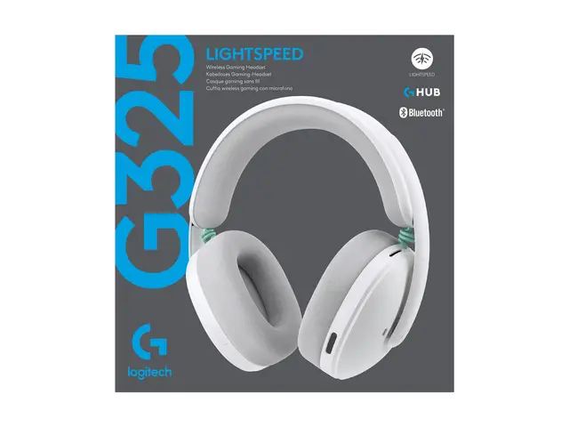 Logitech G G325 - Hodesett - full størrelse Bluetooth / LIGHTSPEED - trådløs - USB-C via Bluetooth-adapter - hvit 