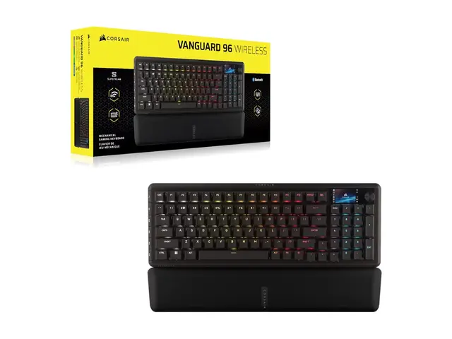 CORSAIR VANGUARD 96 - Tastatur - 96% - compact bakgrunnsbelyst - trådløs - USB, 2.4 GHz, Bluetooth - QWERTY - Nordisk - tastsvitsj: CORSAIR MLX Plasma - svart 