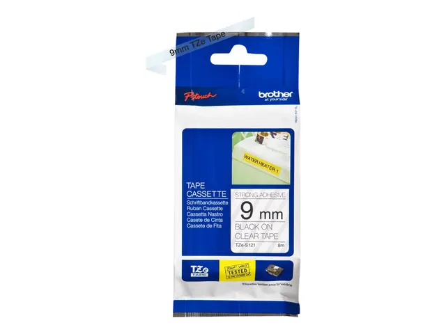 Brother TZe-S121 - Ekstra sterk selvkleber svart på blank - Rull (0,9 cm x 8 m) 1 kassett(er) laminert teip - for P-Touch PT-E550, P900; P-Touch Cube Plus PT-P710; P-Touch Cube Pro PT-P910 