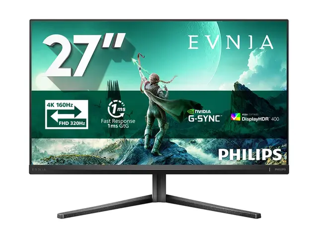 Philips Evnia 3000 27M2N3800A - LED-skjerm gaming - 27" - 3840 x 2160 4K UHD (2160p) @ 320 Hz - Fast IPS - 450 cd/m² - 1000:1 - DisplayHDR 400 - 0.5 ms - 2xHDMI, DisplayPort - høyttalere - koksgrå 