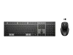 HP 725 - Tastatur- og mussett - multi-enhet, oppladbar, drevet av SuperCapacitor full size - trådløs - Bluetooth, 2.4 GHz - Pan Nordic - kveldningssvart - Smart Buy