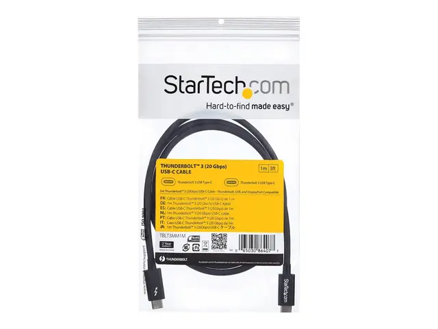 StarTech.com 1m (3.3ft) Thunderbolt 3 Cable, 20Gbps, 100W PD, 4K V...