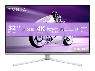 Philips Evnia 8000 32M2N8900 - OLED-skjerm gaming - 32&quot; (31.5&quot; synlig) - 3840 x 2160 4K @ 240 Hz - 1000 cd/m&#178; - 1500000:1 - DisplayHDR 400 True Black - 0.03 ms - 2xHDMI, DisplayPort, USB-C - h&#248;yttalere - hvit