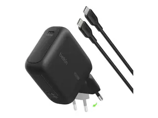 Belkin BoostCharge - Strømadapter - GaN - 100 watt PD 3.2, QC 5.0, AVS, UFCS, Hypercharge, FC 2.0, Fast Charge (USB-C) - på kabel: USB-C - svart