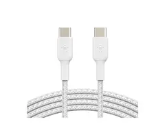 Belkin BoostCharge - USB-kabel - 24 pin USB-C (hann) til 24 pin USB-C (hann) USB 2.0 - 3 A - 2 m - USB Power Delivery (60W), flettet kabel - hvit