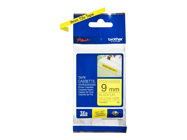 Brother TZe-S621 - Ekstra sterk adhesiv svart på gult Rull (0,9 cm...