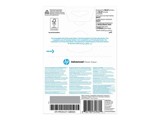 HP Advanced Glossy Photo Paper - Blank - 100 x 150 mm - 250 g/m² -...