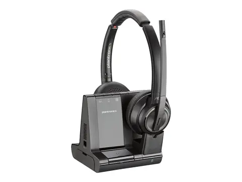 Poly Savi 8220 Office - Savi 8200 series hodesett - on-ear - DECT - tr&#229;dl&#248;s - aktiv st&#248;ydemping - svart - Zoom Certified