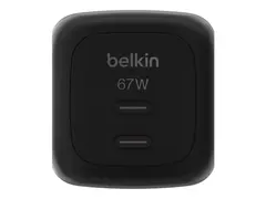 Belkin BoostCharge Pro - Str&#248;madapter - GaN 67 watt - Fast Charge, PD 3.1/PPS - 2 utgangskontakter (2 x USB-C) - svart