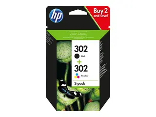 HP 302 - 2-pack - svart, farge (cyan, magenta, gul) original - blekkpatron - for Deskjet 1110, 21XX, 36XX; ENVY 45XX; Officejet 38XX, 46XX, 52XX