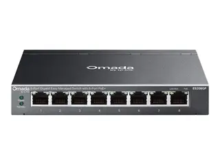TP-Link Omada ES208GP V1 - Switch Styrt - 8 x 10/100/1000 (PoE+) - stasjonær, veggmonterbar - PoE+ (64 W)