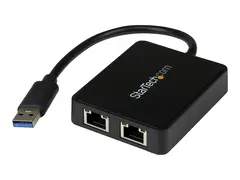 StarTech.com USB 3.0 to Dual Port Gigabit Ethernet Adapter w/ USB Port 10/100/100 - USB Gigabit LAN Network NIC Adapter (USB32000SPT) - Nettverksadapter - USB 3.0 - 1GbE - 1000Base-T - 2 porter - svart