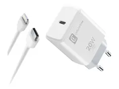 Cellularline - Str&#248;madapter - 20 watt PD, Fast Charge (24 pin USB-C) - p&#229; kabel: Lightning - hvit