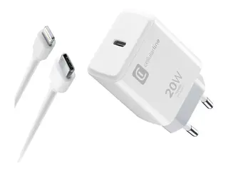 Cellularline - Str&#248;madapter - 20 watt PD, Fast Charge (24 pin USB-C) - p&#229; kabel: Lightning - hvit