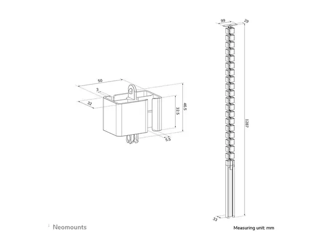 Neomounts - Kabelstyringsryggrad screw-mounted, universal hvit