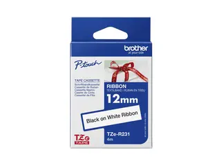 Brother TZe-R231 - Svart på hvitt - Rull (1,2 cm x 4 m) 1 kassett(er) båndtape for Brother PT-D210, D600, H110; P-Touch Cube PT-P300; P-Touch Embellish PT-D215