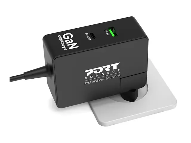 PORT Connect - Strømadapter 100 watt 5 A PD, QC 3 utgangskontakter...