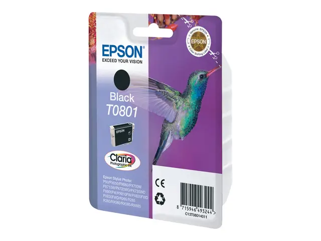 Epson T0801 - 7.4 ml - svart - original - blister - blekkpatron - ...